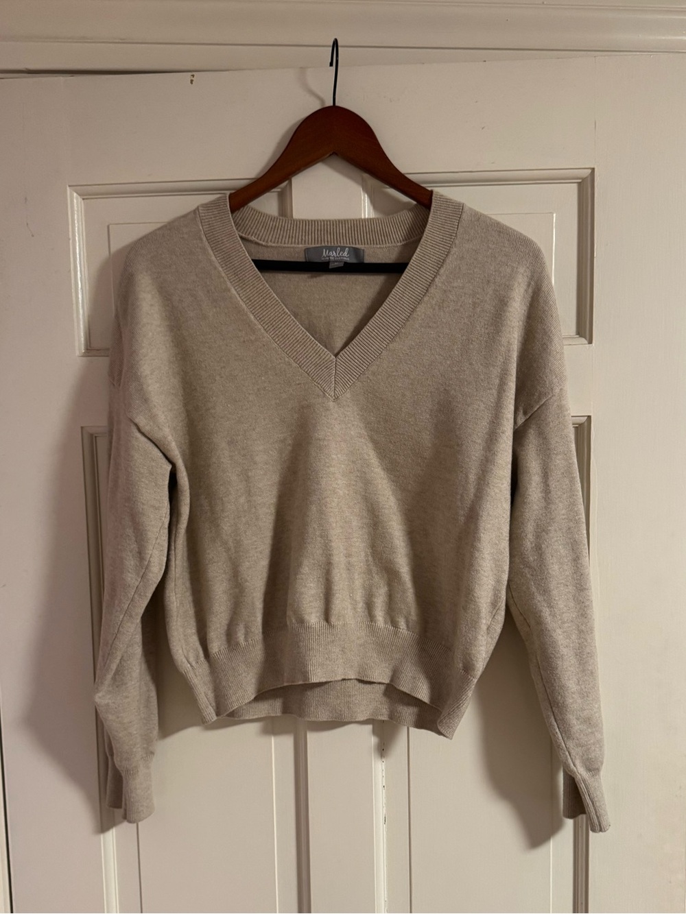 Marled Beige V-Neck Sweater
